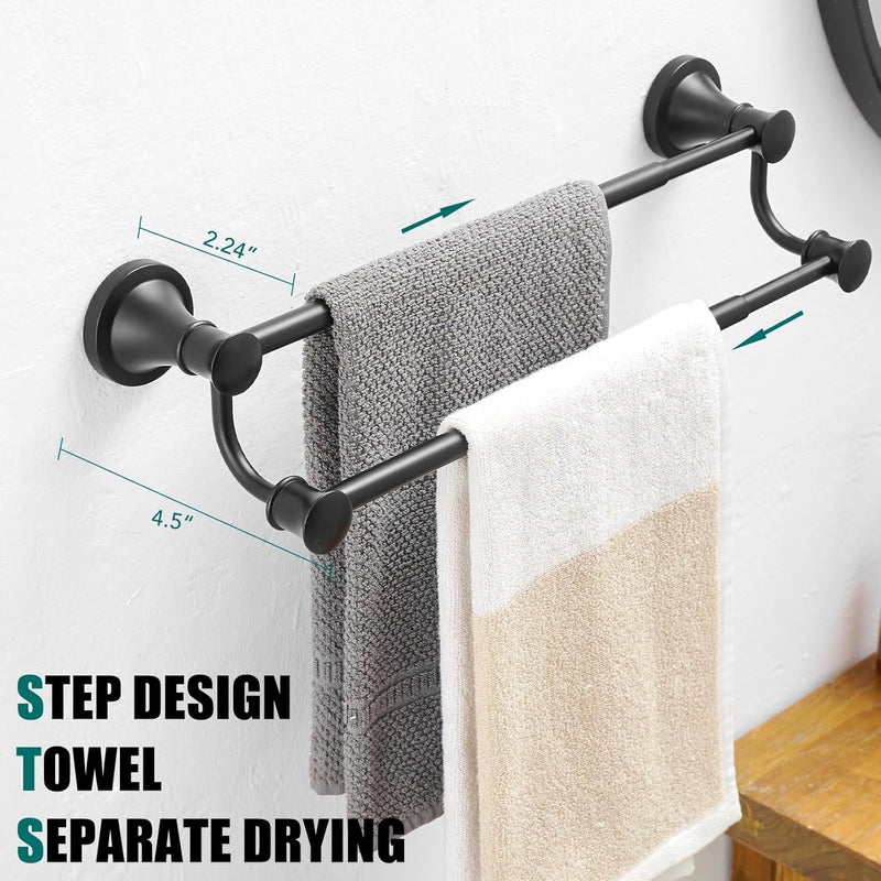 Hoimpro Adjustable Retractable 15-27 Inches Stainless Steel Bathroom Towel Bar, Bathroom Accessories Bath Hotel Double Towel Bar Rod Hanger Wall Mounted Towel Holder Towel Rack, Matte Black - Image 5